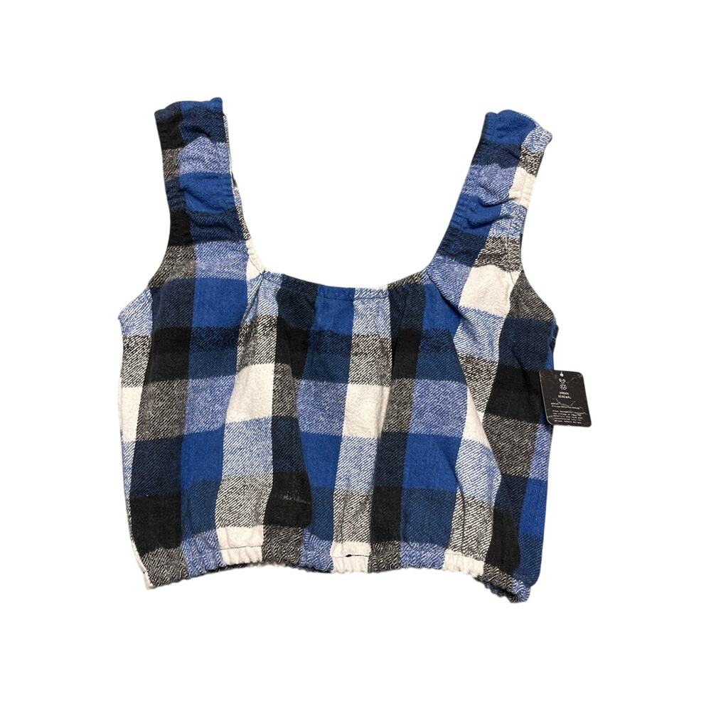 Urban Renewal Remade Flannel Cropped Tank Blue Plaid Women’s M/L Grunge Picnic